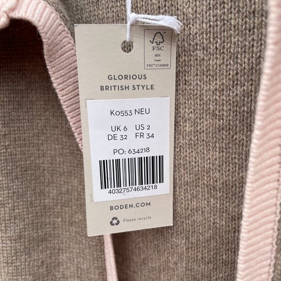 [SOLD on eBay] Boden Wool Blend Knit Pink Ruffle Collar Brown Cardigan Sweater - Picture 6 of 11